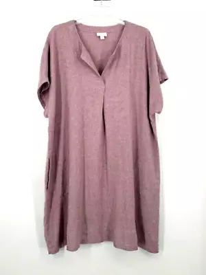 Pure J Jill Mauve Linen Blend Split Neck Short Sleeve Shirt Shift Dress 2X • $29.99