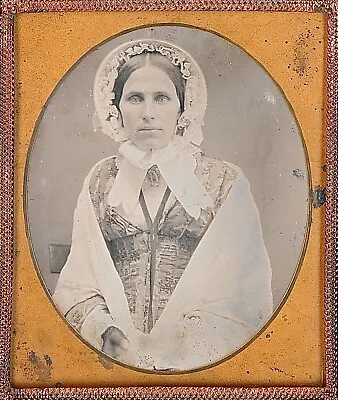 Pretty Light Eyed Young Lady White Bonnet + Shawl 1/6 Plate Daguerreotype S716 • $225