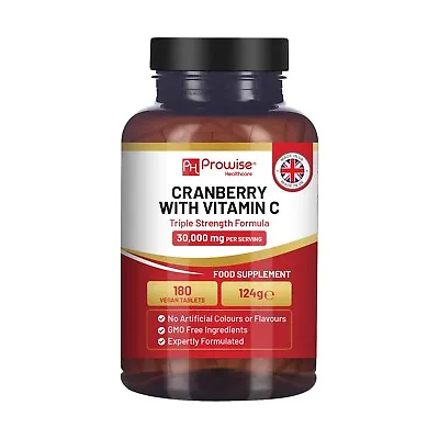 Triple Strength Cranberry 30000mg Added With Vitamin C - UK Made By Prowise • £10.99