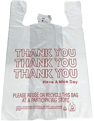 Bags 1/6 Large 21 X 6.5 X 11.5  WHITE THANK YOU T-Shirt Plastic  Shopping Bags • $15.99