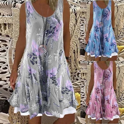 $22.89 • Buy Women Summer Holiday Dress Ladies Boho Beach Loose Floral Sun Dresses Size S-5XL