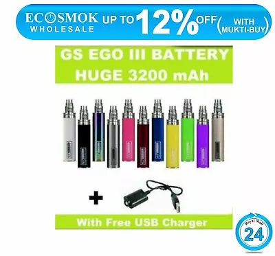 100% Genuine GS EGO 3 II 3200 MAh Battery With Free USB Charger Scratch Code • £2.49