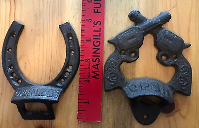 Lot Of 2Crossed Guns & Horse Shoe Bottle Opener Cast Iron Western Bar Wall Deco • $21