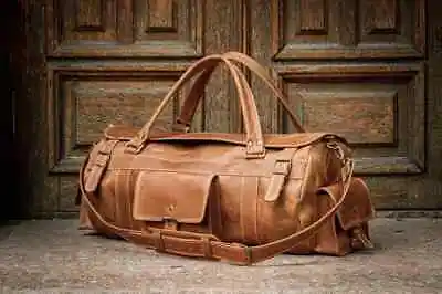 Bag Leather Travel Duffel Luggage Men Brown Weekend Genuine Gym New Tan • $99.99