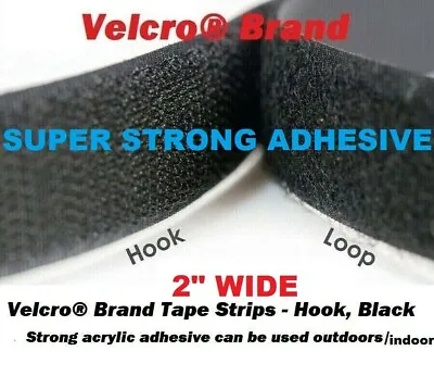 2  Wide Velcro® Brand SUPER STRONG ADHESIVE Tape Strip Hook And Loop Black YARD • $9.95