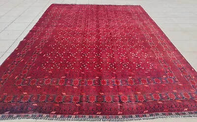 Authentic Hand Knotted Vintage Afghan Turkmen Basheeri Wool Area Rug 9 X 7 Ft • $299.99