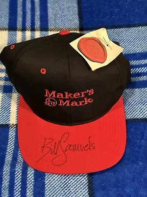 Makers Mark Bourbon Hat Cap Black Red SnapBack Signed By Bill Samuel • $45