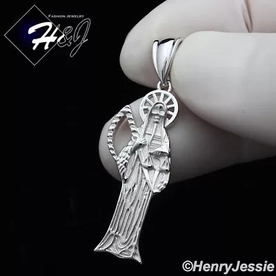 Men Women Solid 925 Sterling Silver Plain Simple 3d Santa Muerte Pendant*sp390 • $24.99