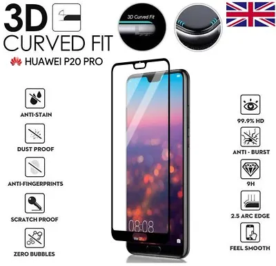 For Huawei P20 Pro Genuine Full 3D Tempered Glass 9H Screen Protector Cover • £3.95