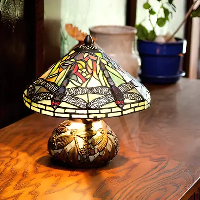 2023 New Tiffany Style Stained Glass Mini Dragonfly Table Lamp With Mosaic Base • $347.50