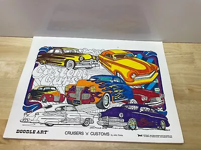 Vintage Doodle Art Coloring Poster Cruisers N Customs Cars 11x15 Colored On • $25.49