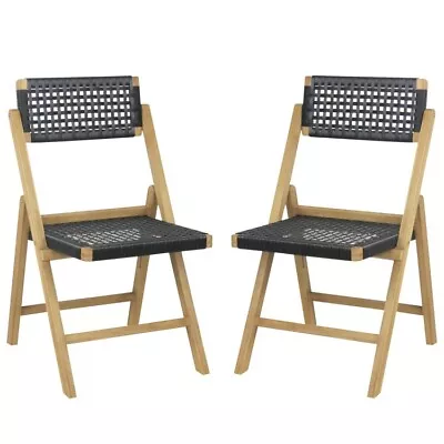 2 Pcs Indonesia Teak Folding Dining Chair Outdoor Camping Woven Rope Seat & Back • $158.96