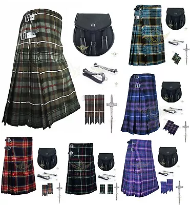 Men's Scottish Tartan 8 Yard Traditional Kilts - Sporran - Flashes - Kilt Pin • $65
