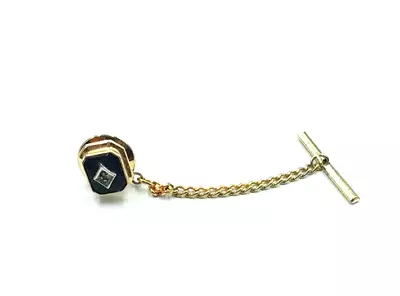 Vintage Gold Tone Black Center  Stone Tie Chain Clip Tack • $10