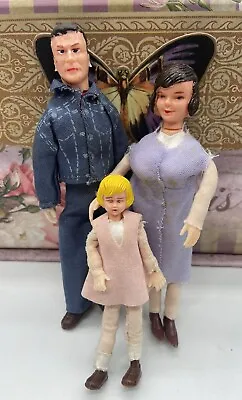 Vintage Dollhouse 3 Pc. Family Dad Mom Girl 1960’s • $20