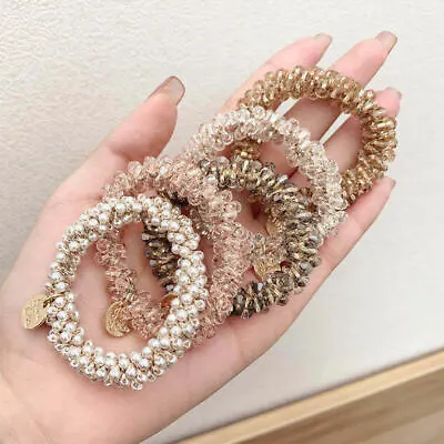 5 PCS Crystal Pearl Diamond Spiral Hair Ties Coil  Elastics Hair Band  • £6.25