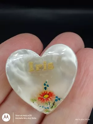 Heart Shape Plastic/lucite Brooch With The Name Iris • £4