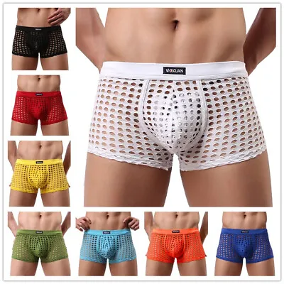 Men's Sexy Mesh Breathable Boxer Briefs Trunks Underwear Underpants Pouch Shorts • £5.83
