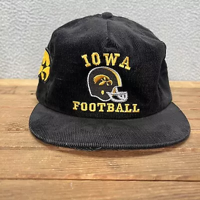 Vintage Iowa Hawkeyes Football Hat Adult Black Gold Corduroy Snapback Cap NCAA • $38.88