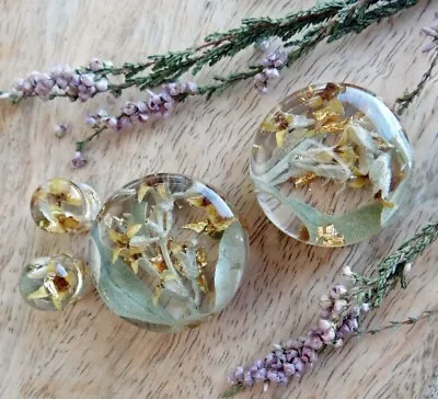 Olive Flowers Earplugs Wedding Gauges Boho Earrings Tunnels Resin Jewelry Pair • $19