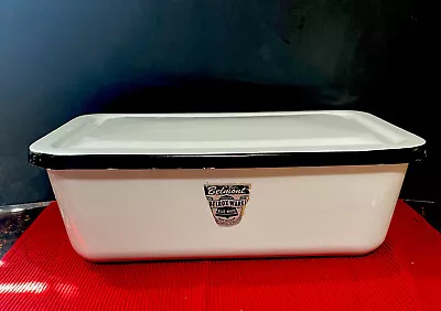 Vtg Blue White Enamelware Kitchen Storage Cookware Pan /Lid Belmont Belrox Ware • $49.99