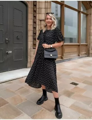 ZARA Black And White Polka Dot Flowing LONG DRESS BNWT SIZES M • £9.99