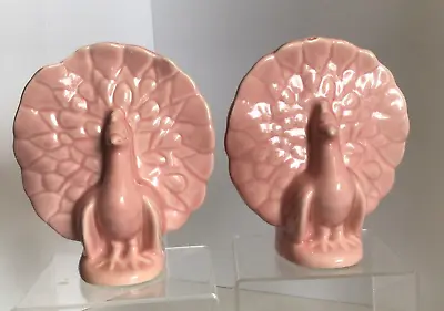 Set 2 VTG McCoy Pottery Pink Peacock Wall Pocket Vase Ceramic Planter USA • $39.90