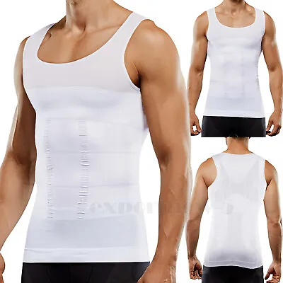 Men's Slimming Body Shaper Abs Abdomen Compression T-Shirt Workout Tank Tops Tee • £12.79