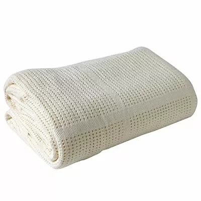 Cream Cellular Blanket Cotton Soft Cozy Pram/Trave Cot/CotBed/Single/Double/King • £8.99