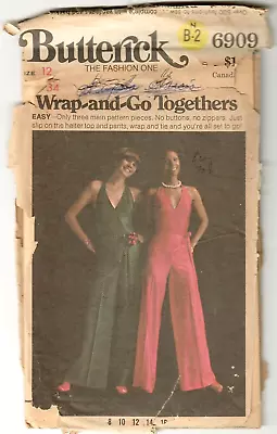 Butterick 6909 Womens Sz 12 Pattern Disco 70s Wrap And Go Halter Top & Pants Vtg • $12