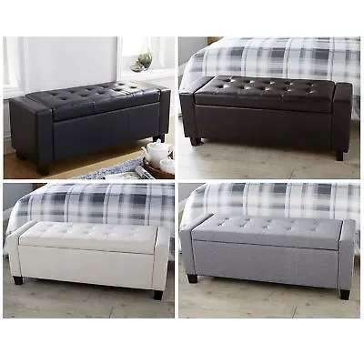 Faux Leather Fabric Chenille Crushed Velvet Hopsack Blanket Storage Box Ottoman • £114.99