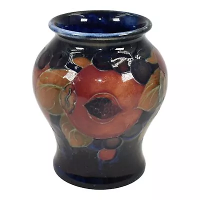 Moorcroft 1910-30s Vintage Art Pottery Red Pomegranate Grapes Blue Ceramic Vase • $250