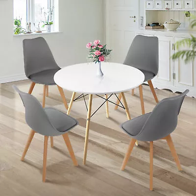 80CM Round Dining Table + Tulip Chairs Set Wooden Legs Kitchen Home Furniture • £76.99