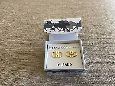 Mens Horsebit Cuff Links Gold Finish NEW  Retails  $45 By Murano Equestrian • £16.54