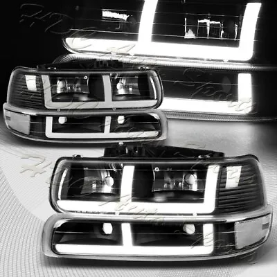 For 99-02 Silverado/00-06 Tahoe Suburban G2 DRL LED Bar Black Headlights+Bumper • $129.99