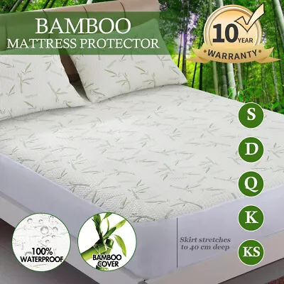 $27.99 • Buy Mattress Protector Bamboo Waterproof Topper Fitted Cover Double Queen King Bed