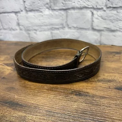 Vintage Men's Brown Leather Belt Size 36-38 Design Cowboy • $14.99