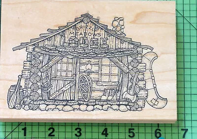 Darcie's Grizzly Meadows Lodge ZZ-1395 Wood Mounted Rubber Stamp Log Cabin • $19.95