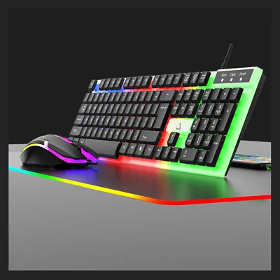 Computer Desktop Gaming Keyboard And Mouse Mechanical Feel Led Light Backlit PC • $17.98