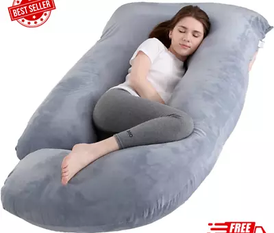 Pregnancy Pillow J Shaped Grey Pillow Full Body Velvet Cover Comfort Spoiled • $34