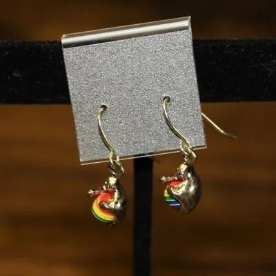 Pride Earrings Silver Tone Monkeys Holding Rainbow Spheres Half Inch • $5.76