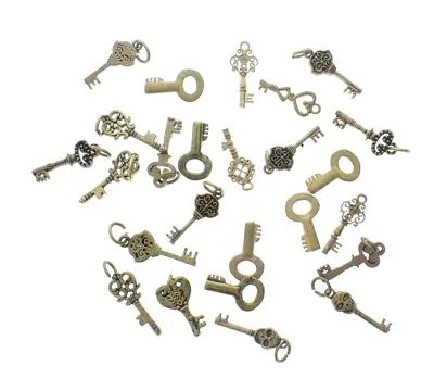 Lot Of Mini Brass Keys 25 Pieces Pcs Miniature Charm • $18.99