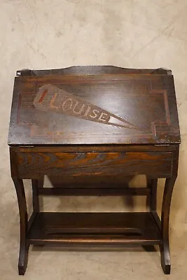 Antique 1920's Drop Front Desk Louise Folk Art Art Crafts Mission Signed Dated • $700