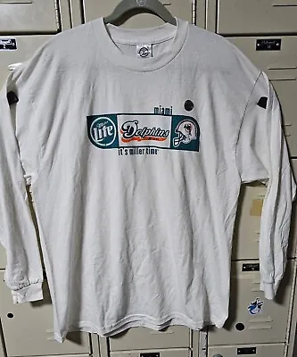 Miami Dolphins Miller Lite T Shirt XL Long Sleeve White Y2K Sports Bar Grill NFL • $17.99
