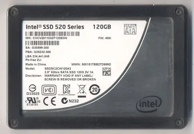 $21 • Buy Intel 120Gb SSD 520 Series 2.5  SATA III (Model SSDSC2CW120A3) [Free Post]