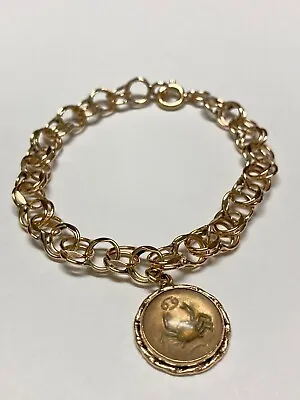Vintage 14k Gold Cancer Zodiac Charm Bracelet 14k Intaglio Bubble Crab Charm • $625