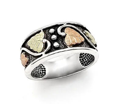 Antiqued Black Hills Gold On Sterling Silver Men's Band Ring Size 10 - 16 • $119