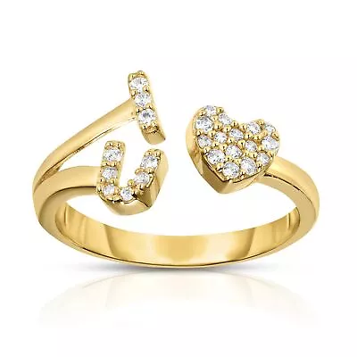 Floreo 10k Yellow Gold I Love You Heart CZ Women's Ring • $134.20