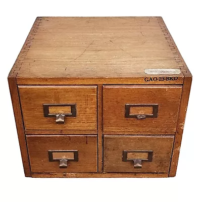 Vintage 4 Drawer Library Card Catalog Box Index Cabinet Dovetail U.S Army Wood • $249.99