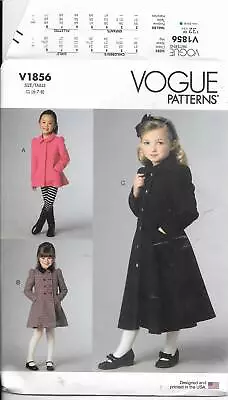 V18562  Children's/ Girls' Jacket / Coat Sizes 2-5 New Uncut Vogue Pattern • $14.99